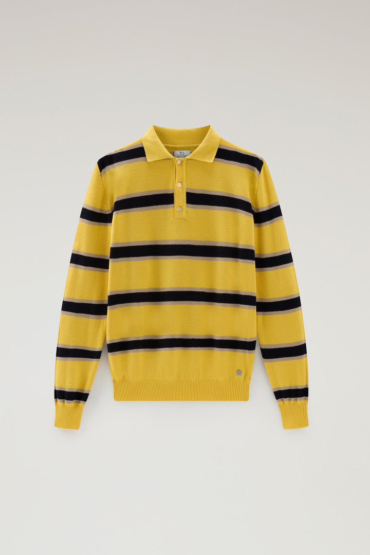Long-Sleeved Knit Polo (Light Golden Glow Stripe) - Main View
