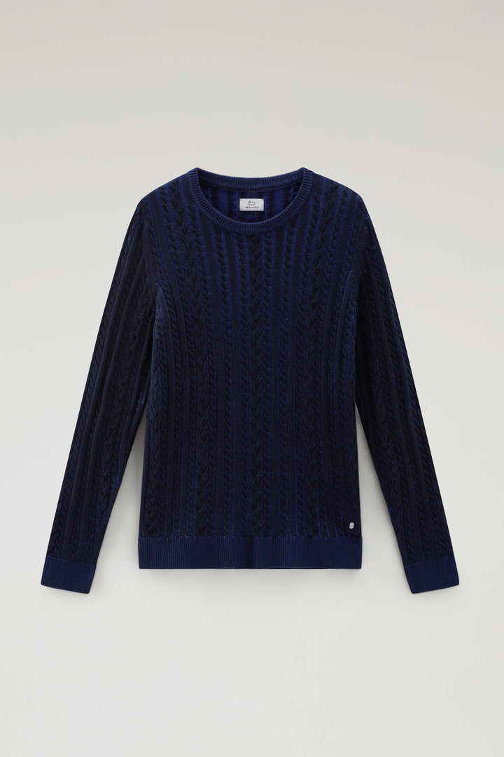 VanisÃ¨ Crewneck Sweater in Pure Cotton (Melton Blue Bicolor) - Main View