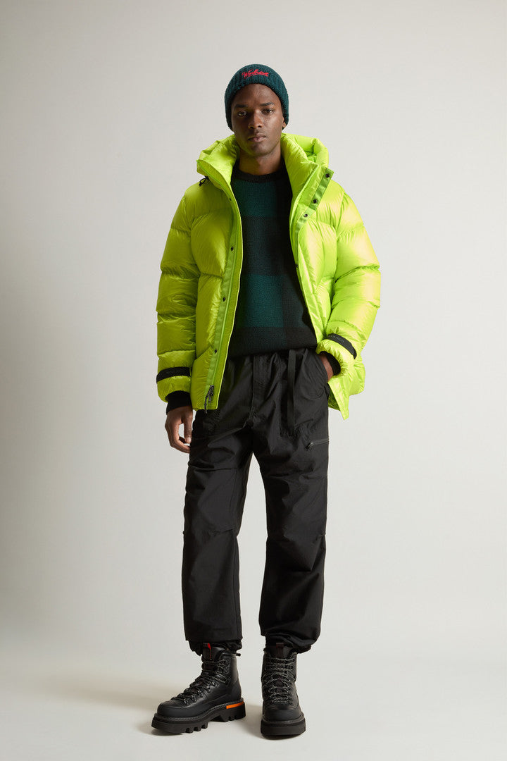 Checked Crewneck Sweater in Pure Merino Virgin Wool (Green Buffalo) - Detail View 1