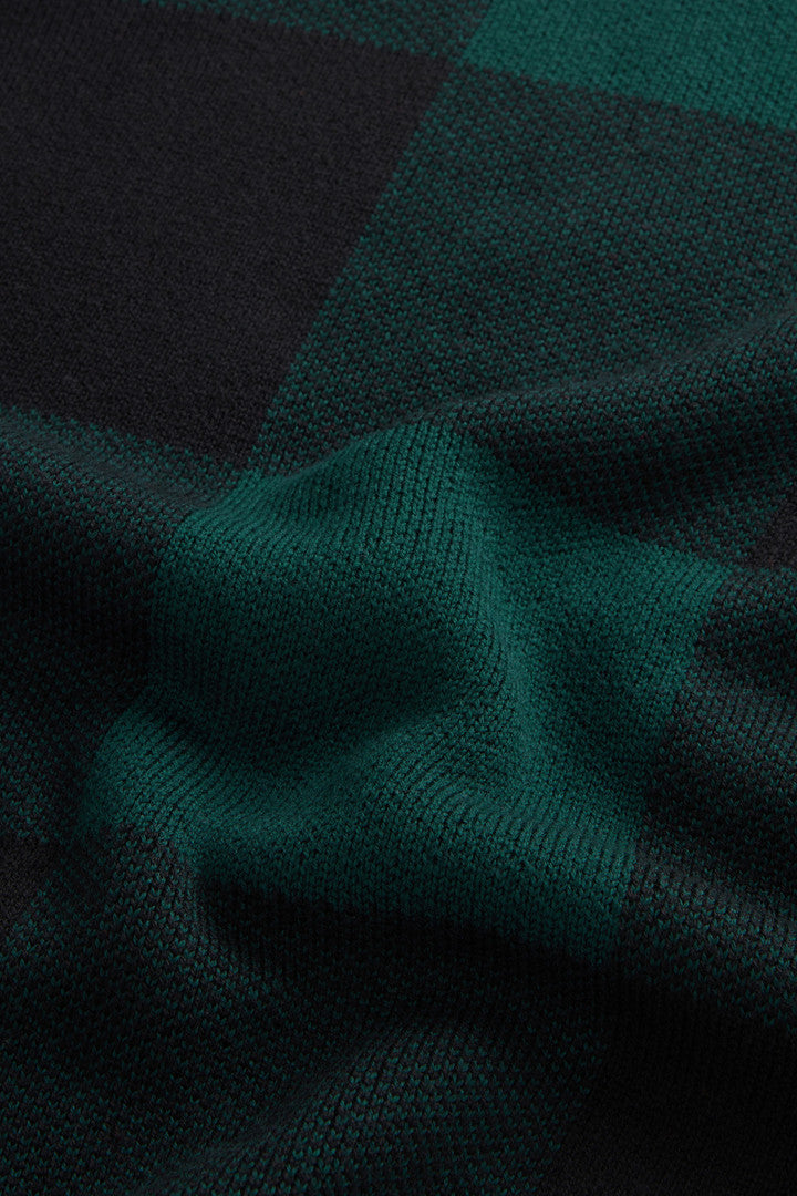 Checked Crewneck Sweater in Pure Merino Virgin Wool (Green Buffalo) - Detail View 7