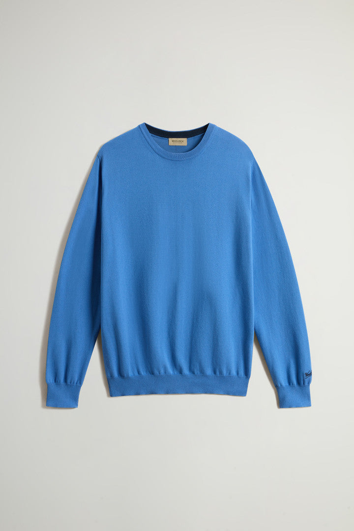 Crewneck Sweater in Pure Cotton with Embroidered Logo (Greenstone) - Detail View 5