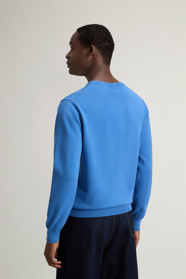 Crewneck Sweater in Pure Cotton with Embroidered Logo (Greenstone) - Detail View 3