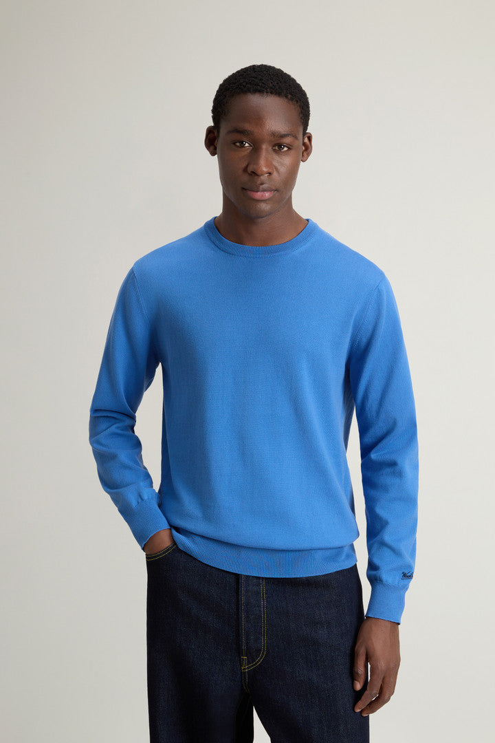 Crewneck Sweater in Pure Cotton with Embroidered Logo (Greenstone) - Detail View 1