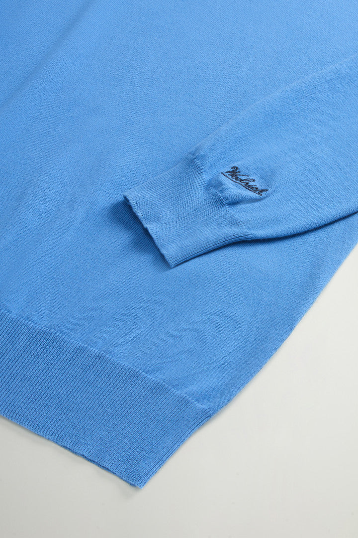 Crewneck Sweater in Pure Cotton with Embroidered Logo (Greenstone) - Detail View 7