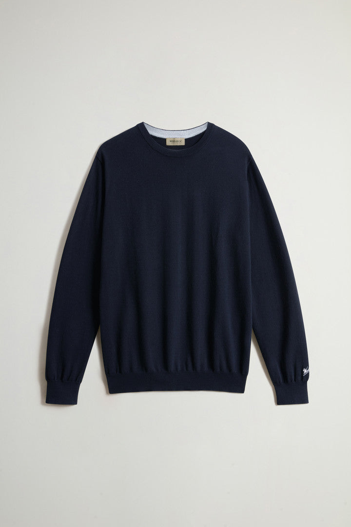 Crewneck Sweater in Pure Cotton with Embroidered Logo (Greenstone) - Detail View 10