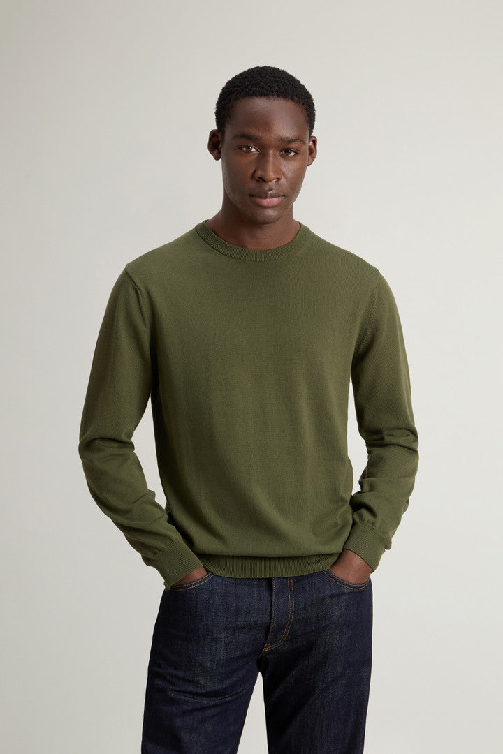 Crewneck Sweater in Pure Cotton with Embroidered Logo (White Pepper) - Main View