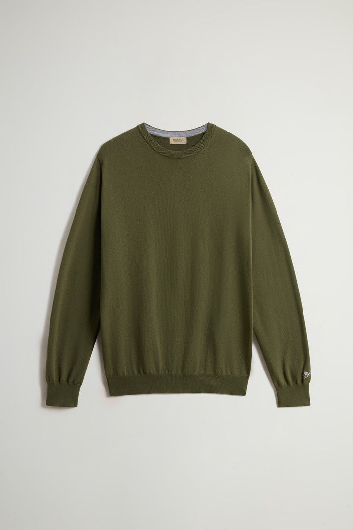 Crewneck Sweater in Pure Cotton with Embroidered Logo (Greenstone) - Main View
