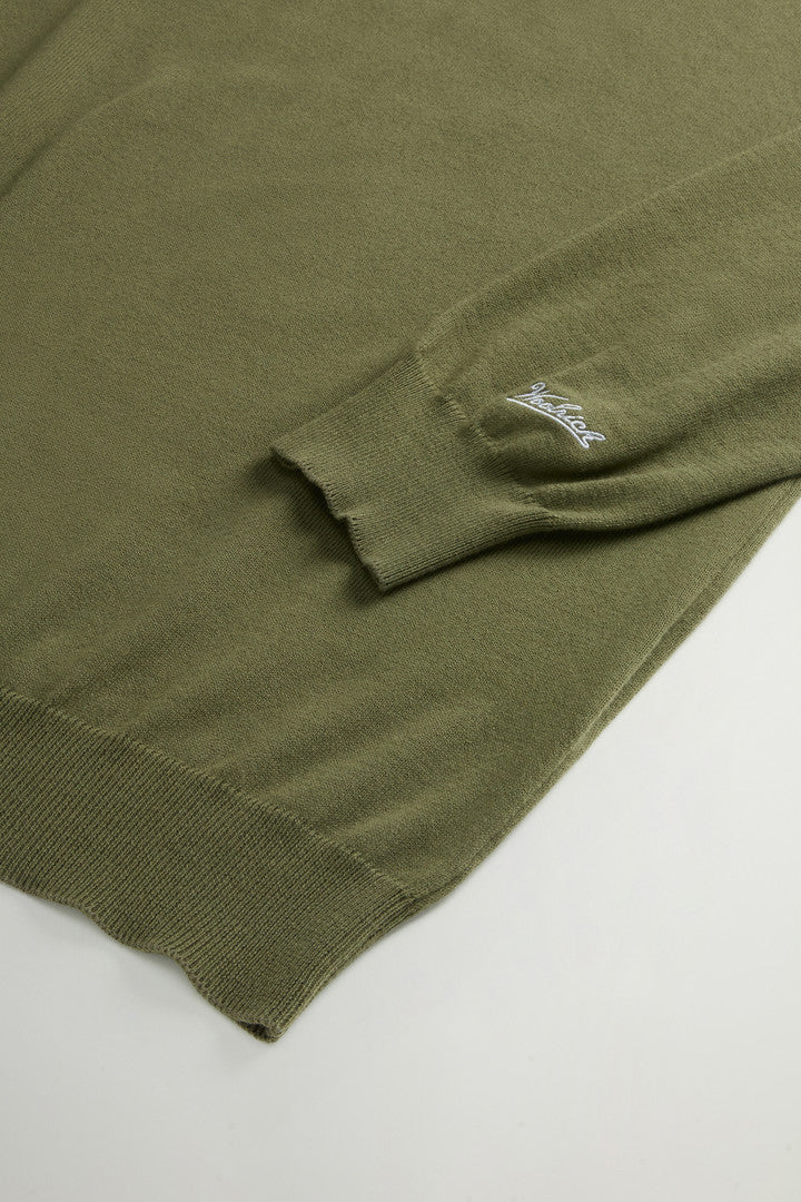 Crewneck Sweater in Pure Cotton with Embroidered Logo (White Pepper) - Detail View 6