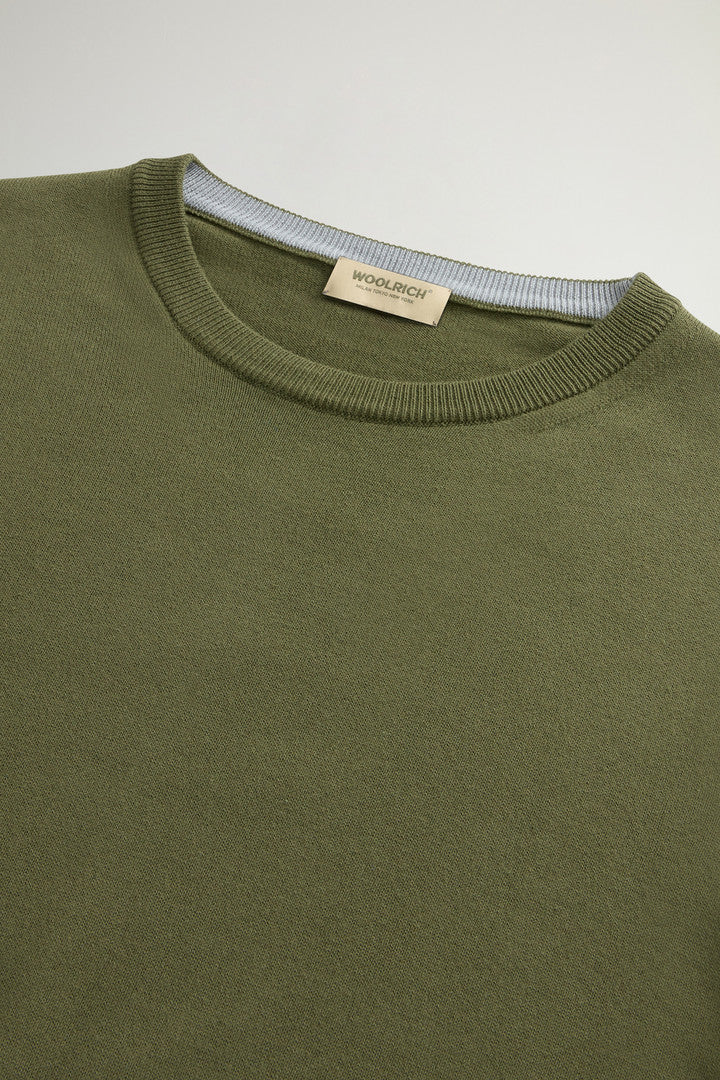 Crewneck Sweater in Pure Cotton with Embroidered Logo (White Pepper) - Detail View 5