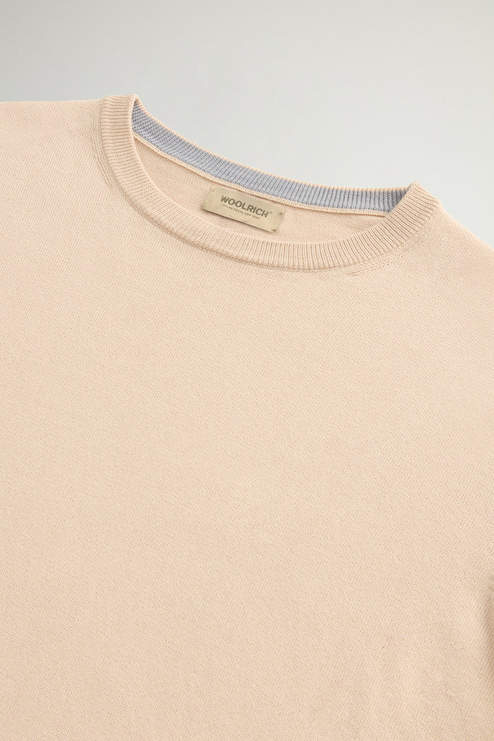 Crewneck Sweater in Pure Cotton with Embroidered Logo (White Pepper) - Detail View 5