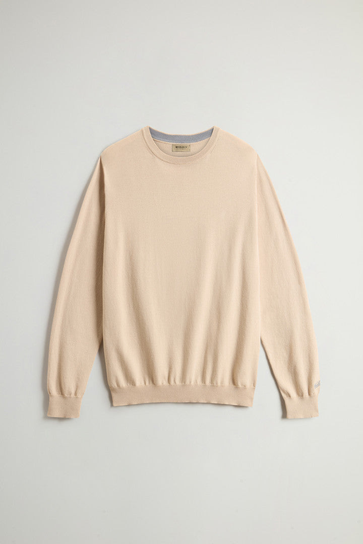Crewneck Sweater in Pure Cotton with Embroidered Logo (Greenstone) - Detail View 9