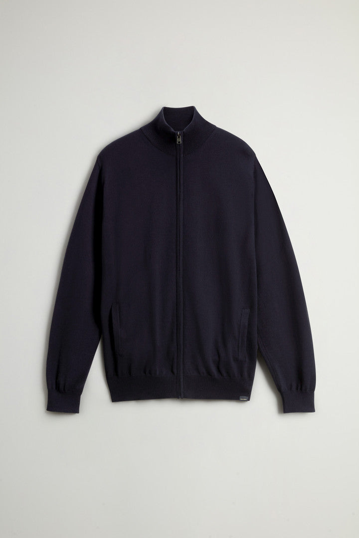 Pure Cotton Turtleneck Cardigan (Melton Blue) - Main View