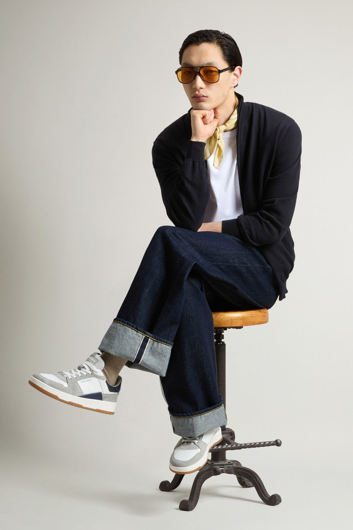 Pure Cotton Turtleneck Cardigan (Melton Blue) - Detail View 4
