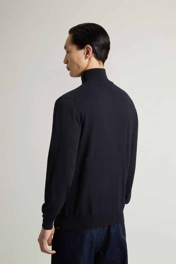 Pure Cotton Turtleneck Cardigan (Melton Blue) - Detail View 3