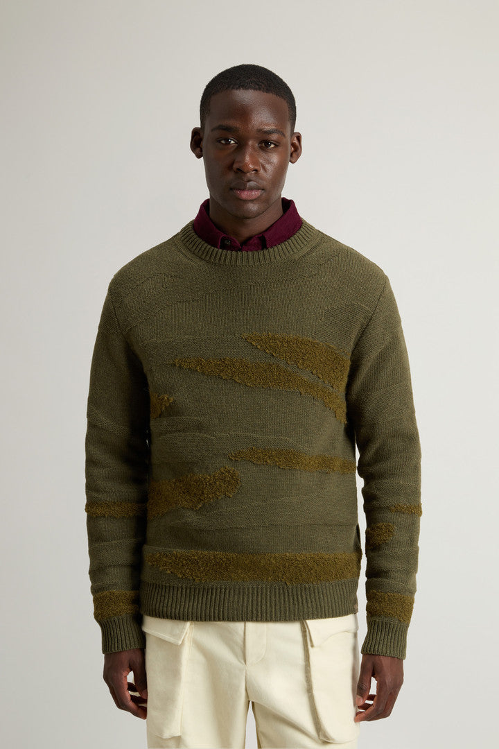 Wool-Blend Crewneck Sweater (Dark Green) - Detail View 1