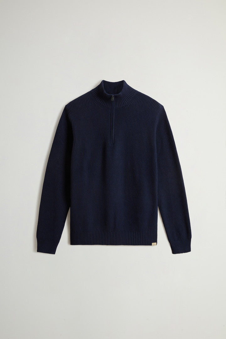 Half-Zipper Turtleneck Sweater in Wool and Cashmere Blend (Melton Blue) - Main View