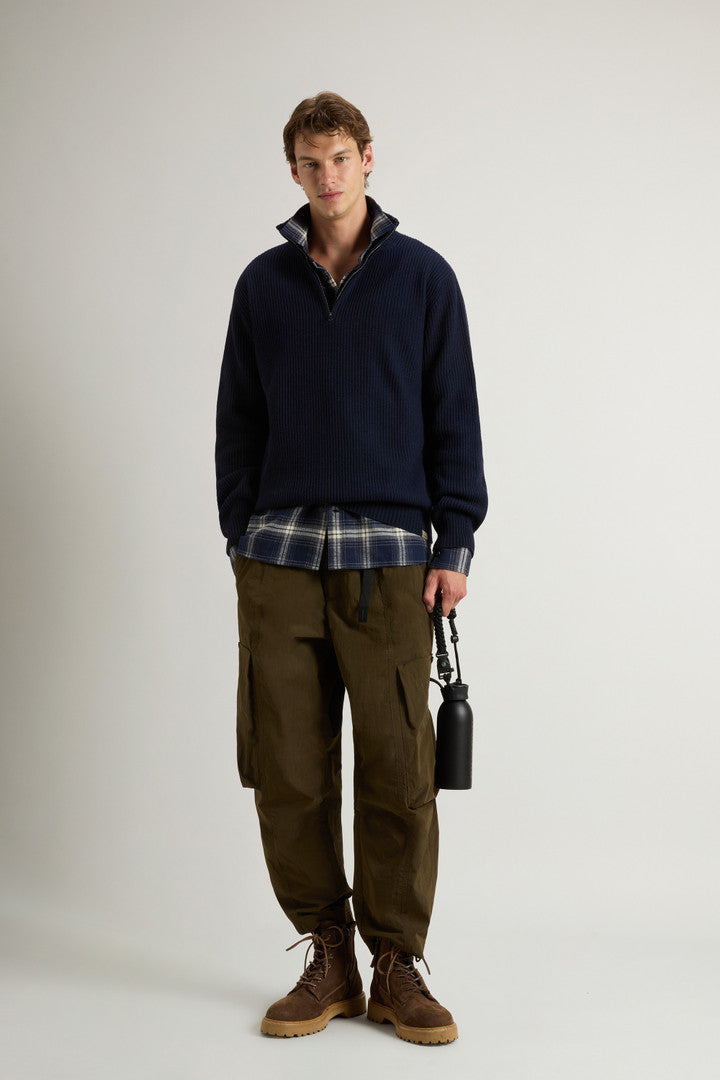 Half-Zipper Turtleneck Sweater in Wool and Cashmere Blend (Melton Blue) - Detail View 2