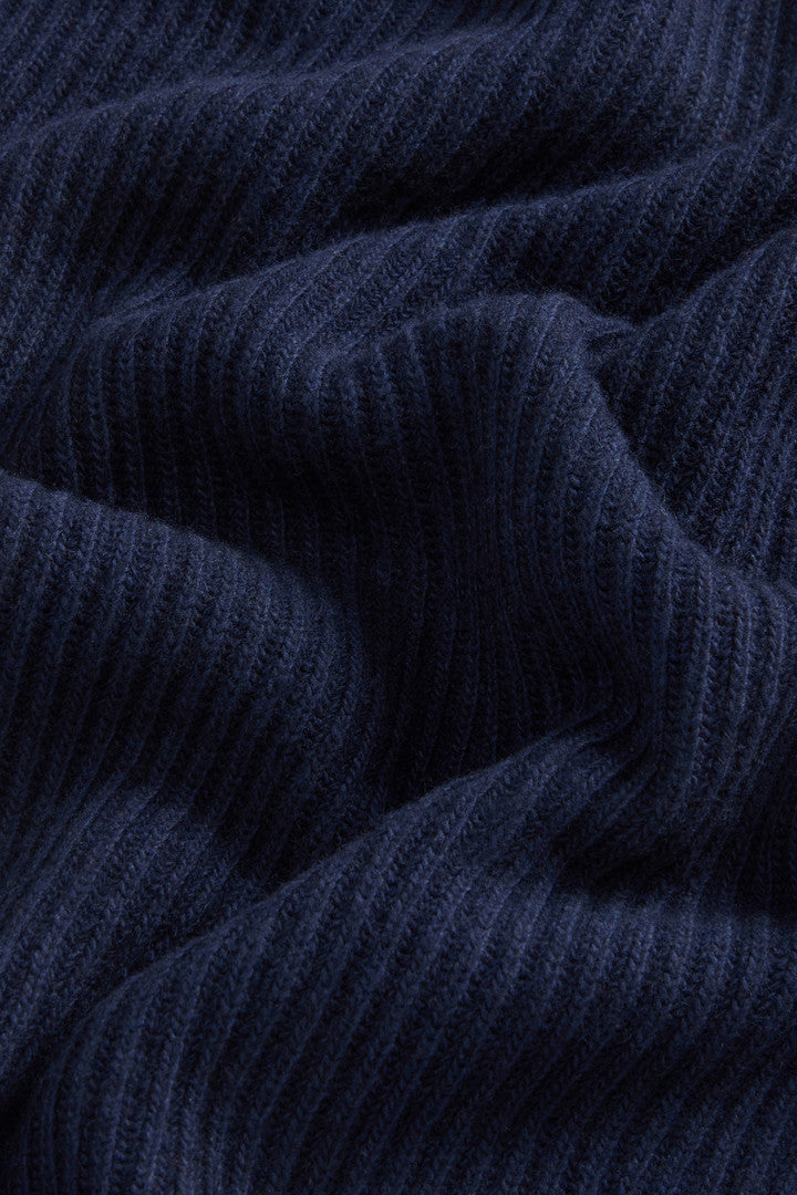 Half-Zipper Turtleneck Sweater in Wool and Cashmere Blend (Melton Blue) - Detail View 5