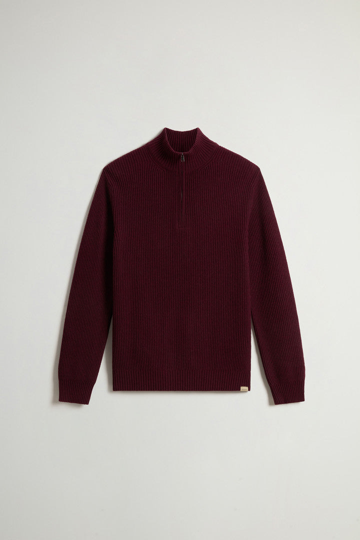 Half-Zipper Turtleneck Sweater in Wool and Cashmere Blend (Melton Blue) - Detail View 7
