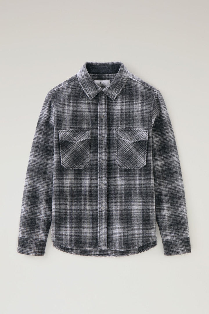 Alaskan Check Overshirt in Recycled Italian Wool Blend (Pink Check) - Detail View 12