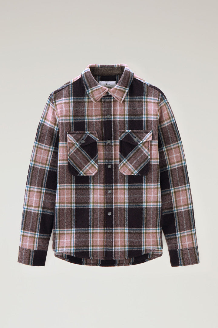 Alaskan Check Overshirt in Recycled Italian Wool Blend (Pink Check) - Detail View 11