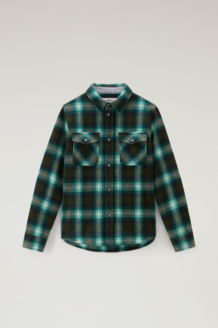 Alaskan Check Overshirt in Recycled Italian Wool Blend (Pink Check) - Detail View 9