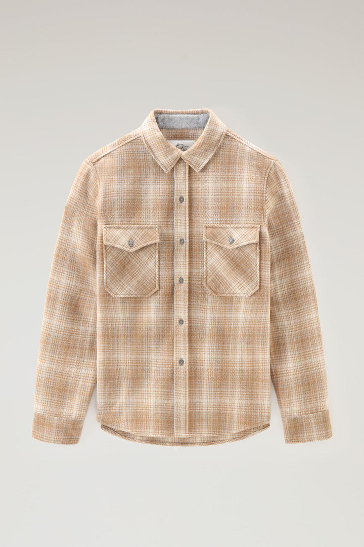 Alaskan Check Overshirt in Recycled Italian Wool Blend (Pink Check) - Detail View 13