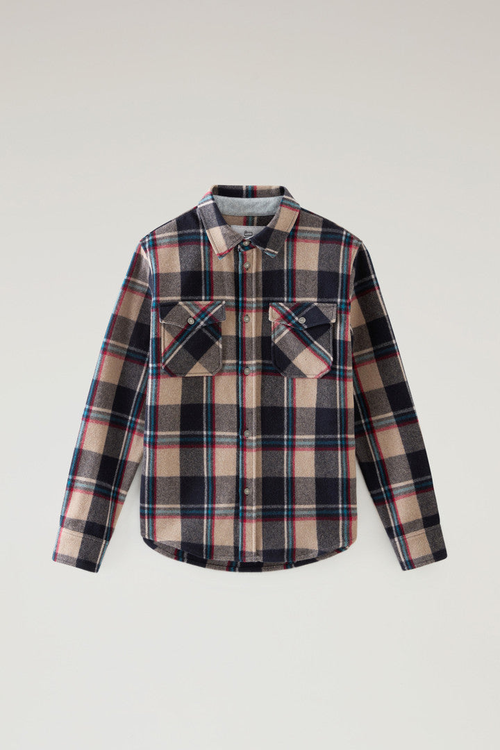 Alaskan Check Overshirt in Recycled Italian Wool Blend (Pink Check) - Detail View 8