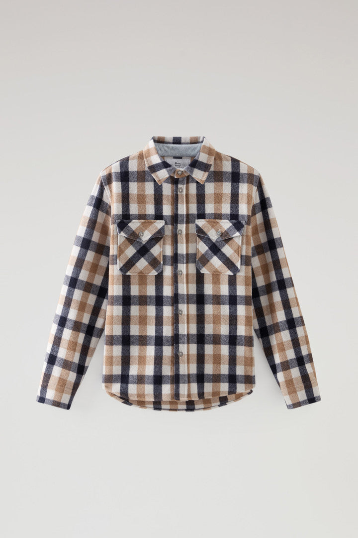 Alaskan Check Overshirt in Recycled Italian Wool Blend (Pink Check) - Detail View 7