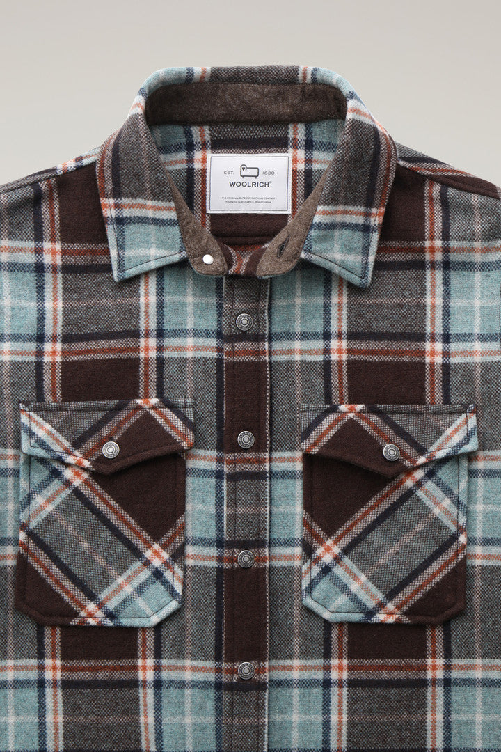 Alaskan Check Overshirt in Recycled Italian Wool Blend (Pink Check) - Detail View 1