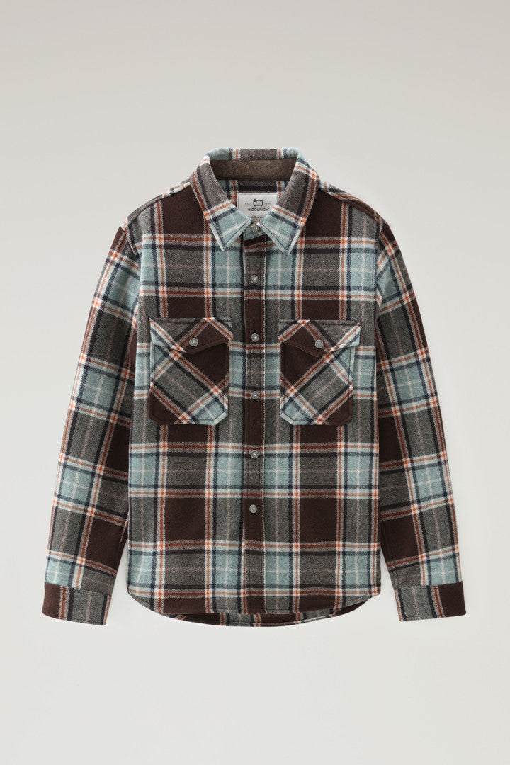 Alaskan Check Overshirt in Recycled Italian Wool Blend (Pink Check) - Main View