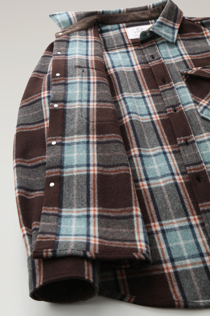 Alaskan Check Overshirt in Recycled Italian Wool Blend (Pink Check) - Detail View 5