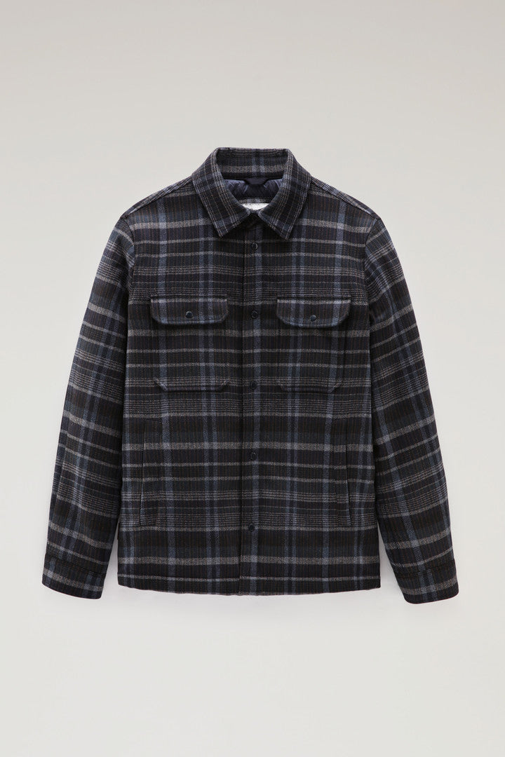 Alaskan Padded Check Overshirt in Recycled Italian Wool Blend (Red Buffalo) - Detail View 12