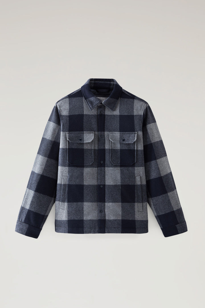Alaskan Padded Check Overshirt in Recycled Italian Wool Blend (Green Check) - Detail View 7