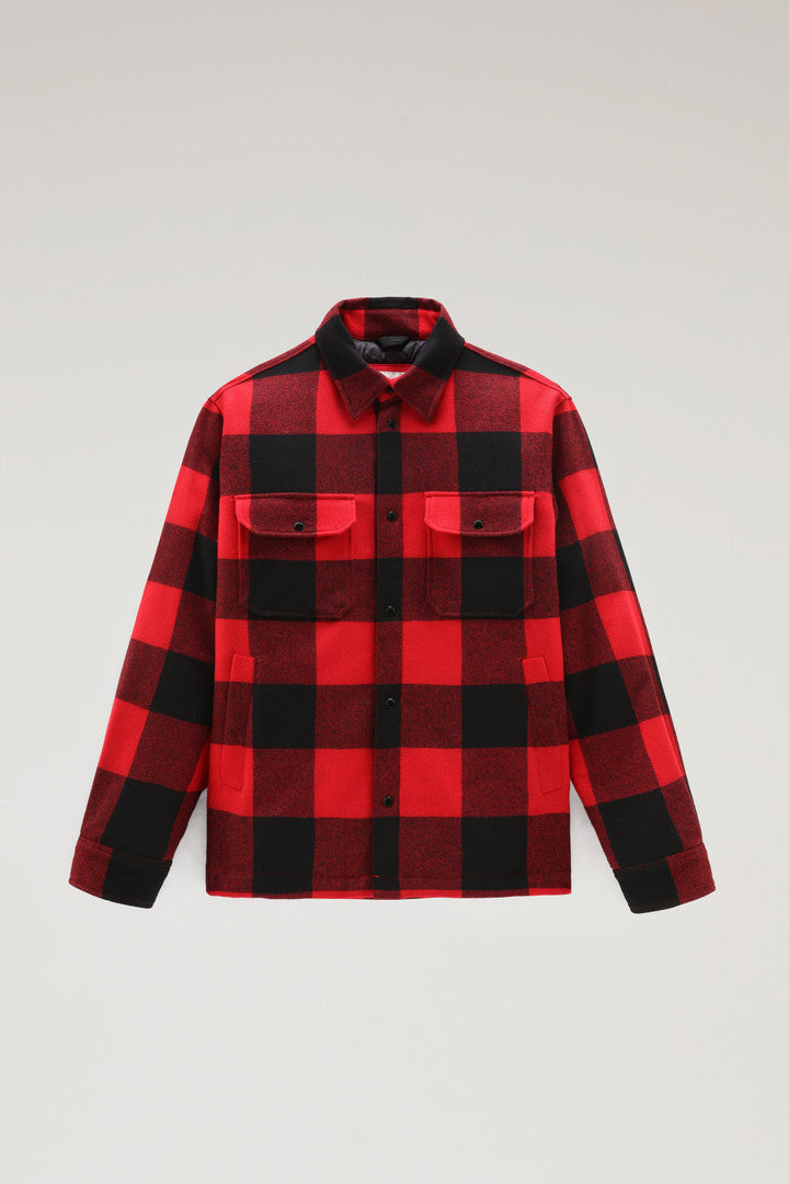Alaskan Padded Check Overshirt in Recycled Italian Wool Blend (Red Buffalo) - Main View