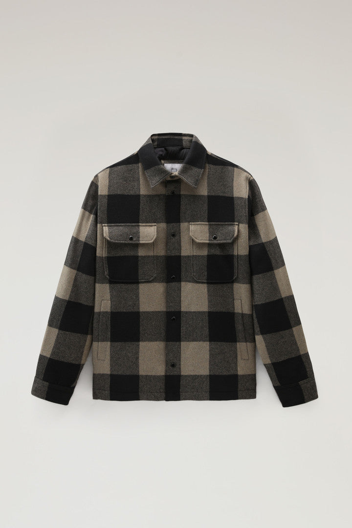 Alaskan Padded Check Overshirt in Recycled Italian Wool Blend (Red Buffalo) - Detail View 10