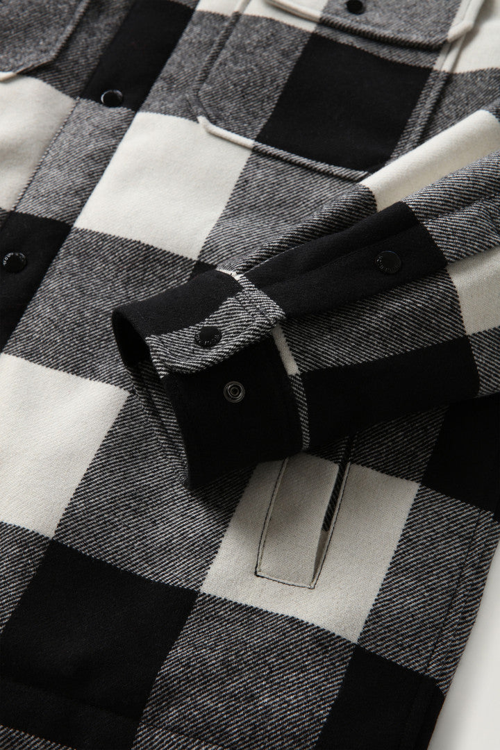 Alaskan Padded Check Overshirt in Recycled Italian Wool Blend (Red Buffalo) - Detail View 3