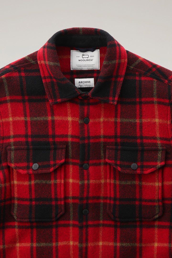 Alaskan Check Overshirt in Bonded Wool Blend (Red Check) - Detail View 1