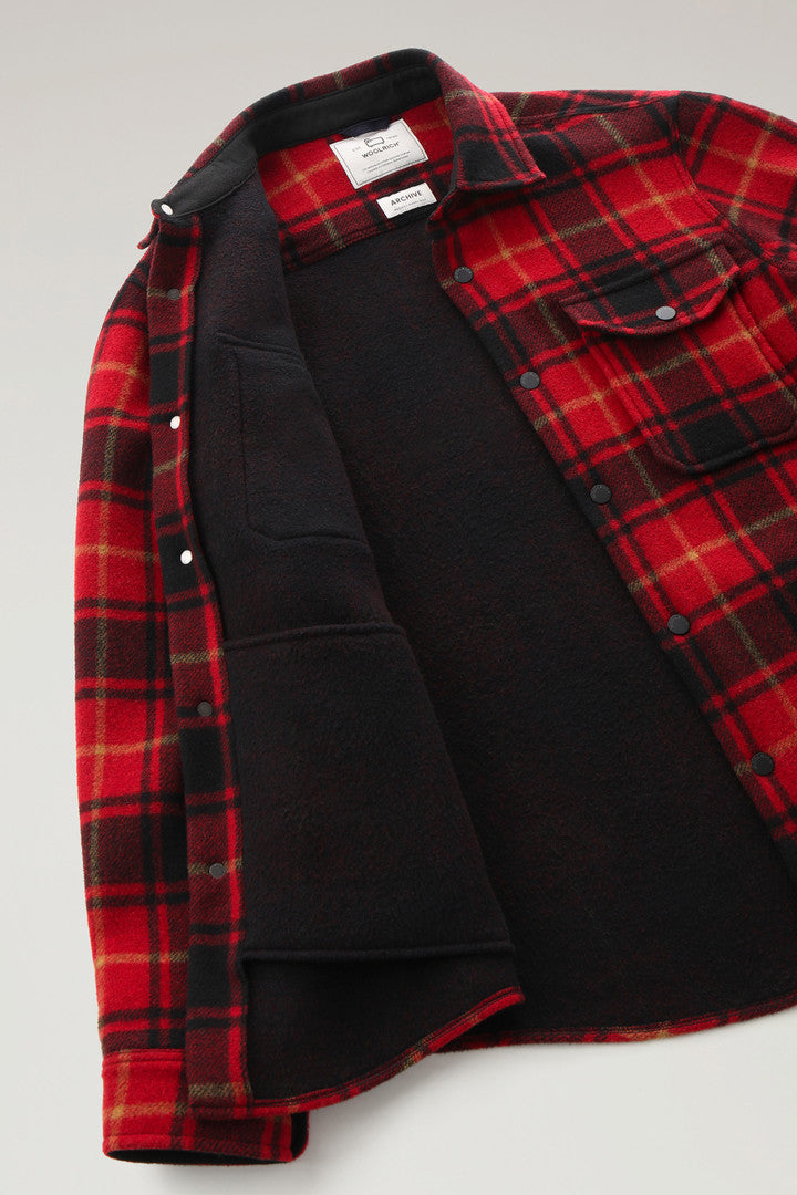 Alaskan Check Overshirt in Bonded Wool Blend (Red Check) - Detail View 4