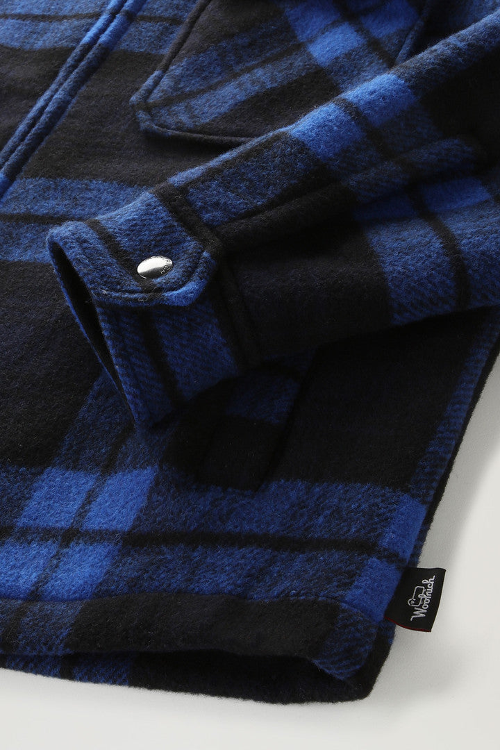 Wool Blend Zip-front Timber Plaid Flannel Overshirt (Royal Check) - Detail View 3