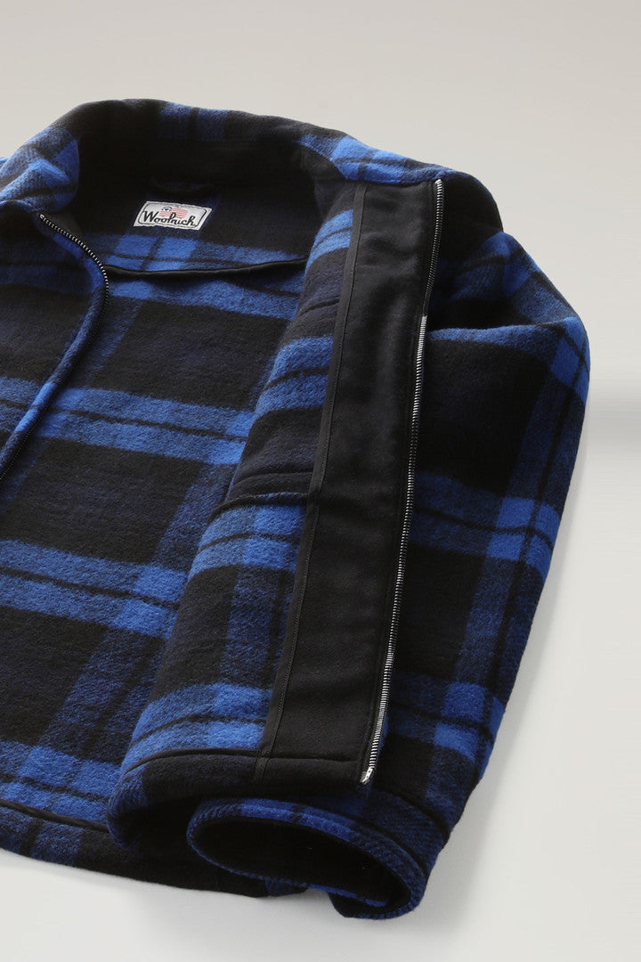 Wool Blend Zip-front Timber Plaid Flannel Overshirt (Royal Check) - Detail View 2