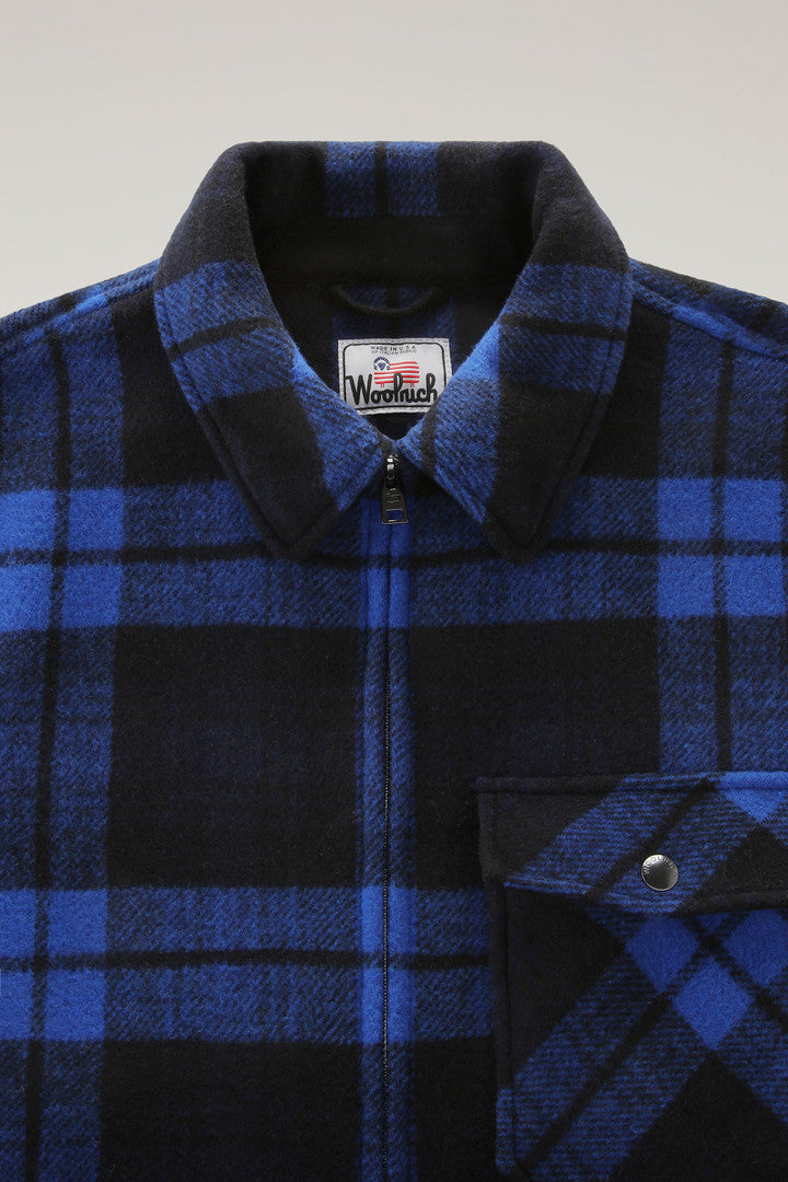 Wool Blend Zip-front Timber Plaid Flannel Overshirt (Royal Check) - Detail View 1