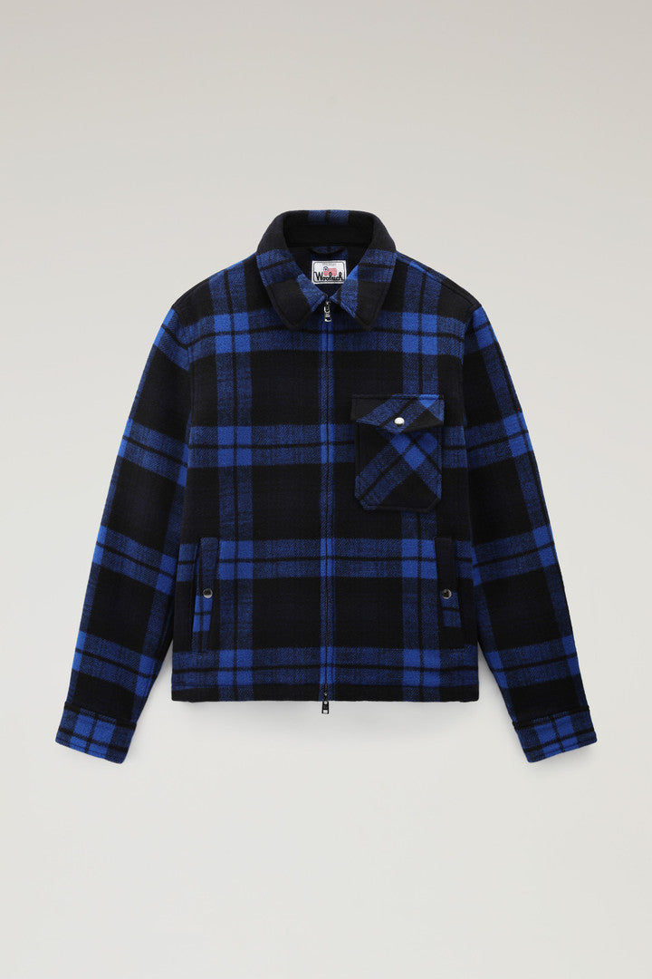 Wool Blend Zip-front Timber Plaid Flannel Overshirt (Royal Check) - Main View