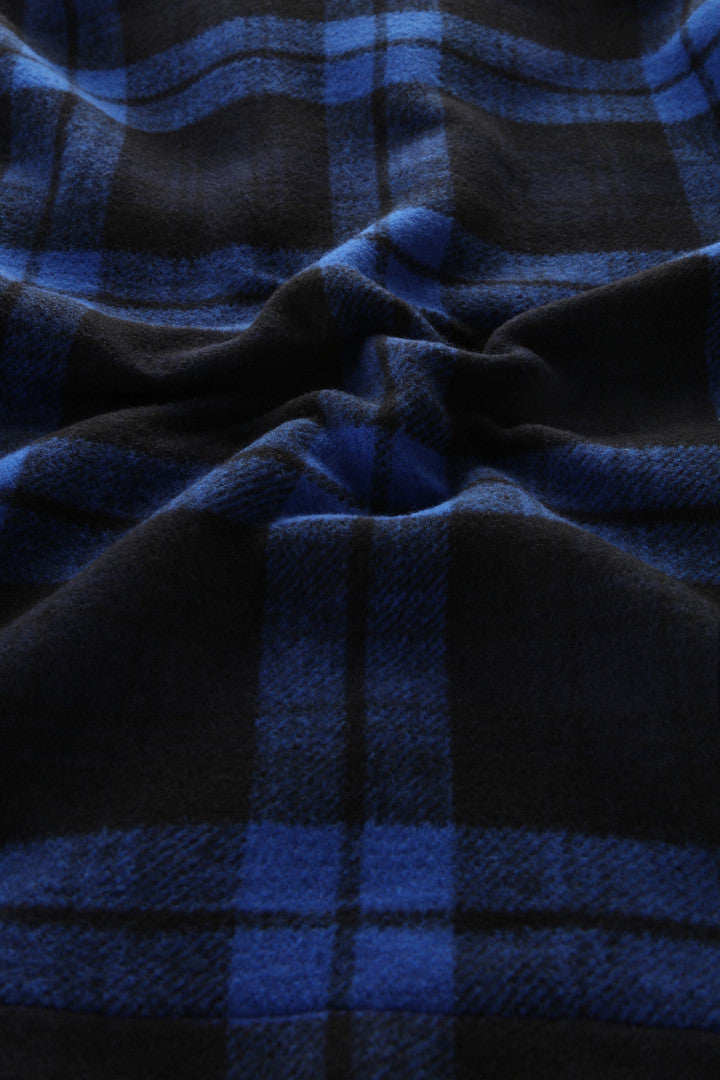 Wool Blend Zip-front Timber Plaid Flannel Overshirt (Royal Check) - Detail View 5