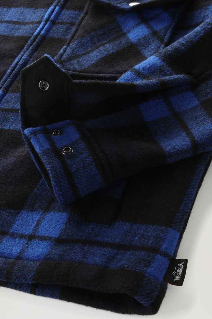 Wool Blend Zip-front Timber Plaid Flannel Overshirt (Royal Check) - Detail View 4