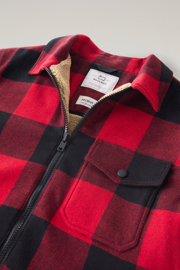 Overshirt in Recycled Italian Wool Blend with Sherpa Lining (Red Buffalo) - Detail View 1