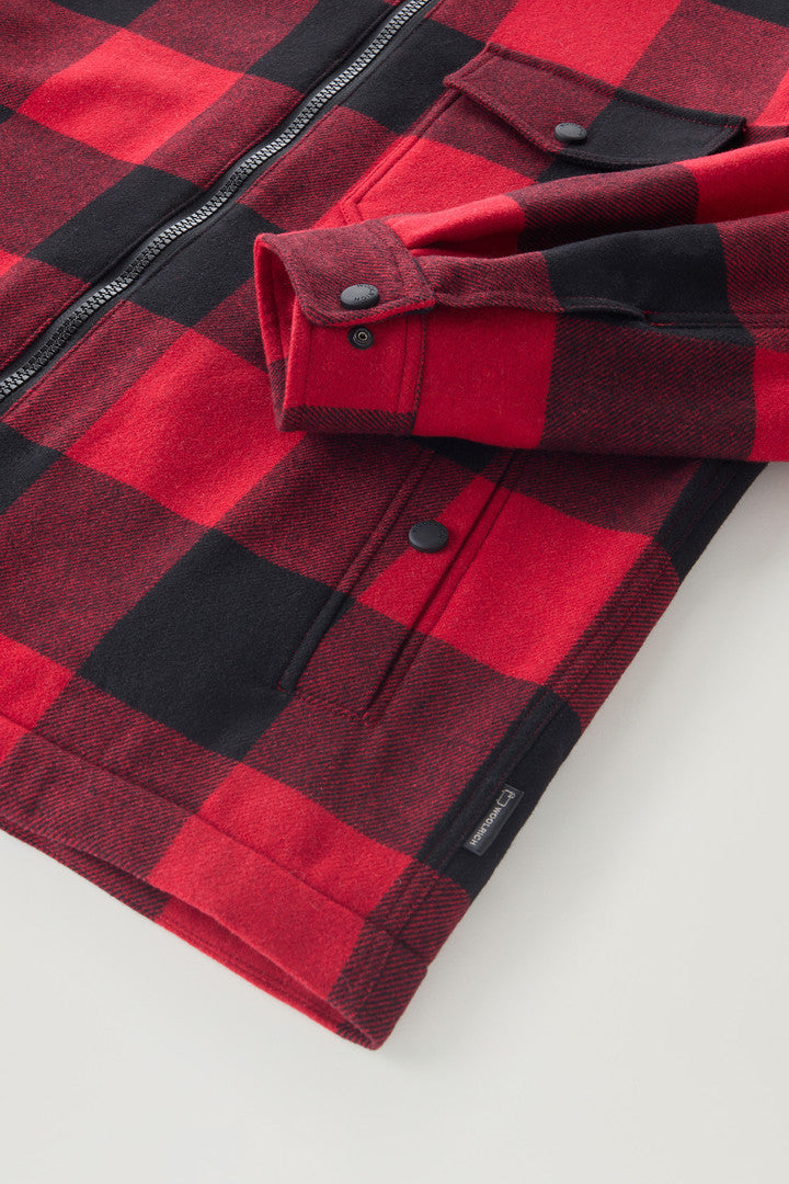 Overshirt in Recycled Italian Wool Blend with Sherpa Lining (Red Buffalo) - Detail View 2