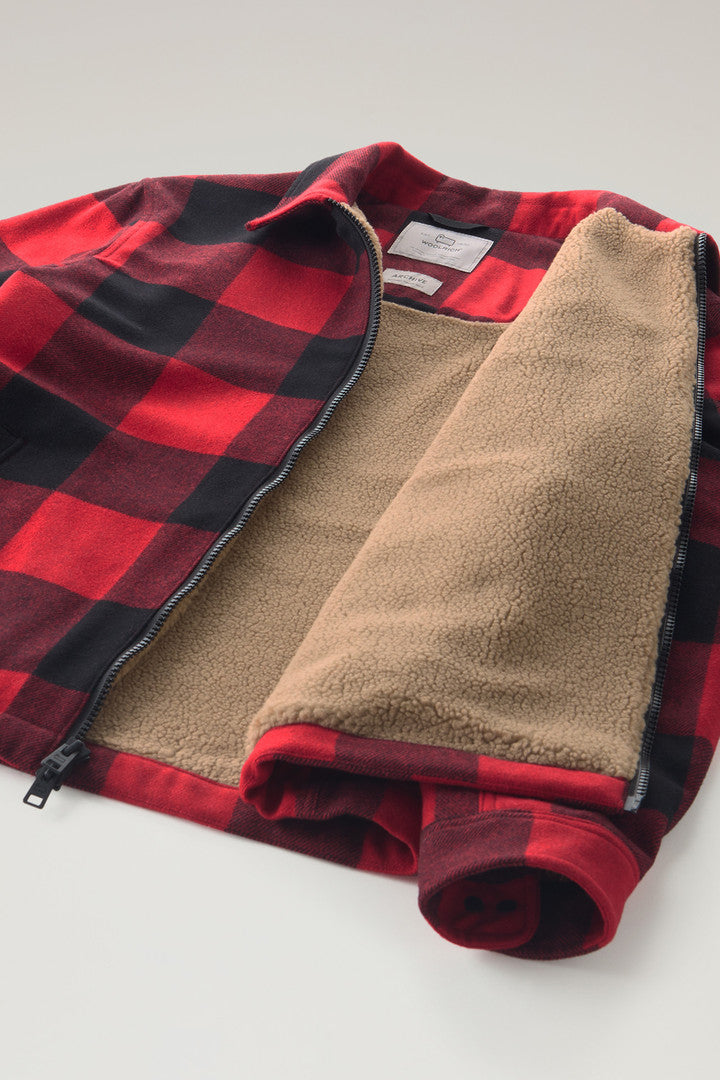 Overshirt in Recycled Italian Wool Blend with Sherpa Lining (Red Buffalo) - Detail View 3