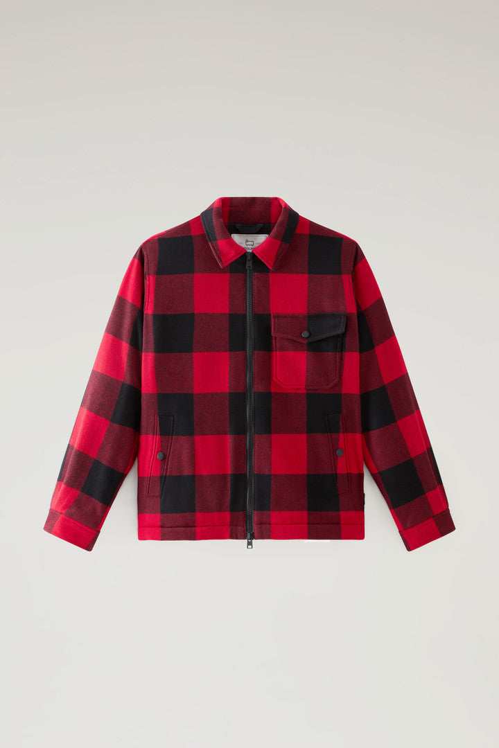 Overshirt in Recycled Italian Wool Blend with Sherpa Lining (Red Buffalo) - Main View