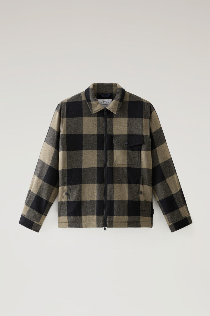 Overshirt in Recycled Italian Wool Blend with Sherpa Lining (Red Buffalo) - Detail View 5